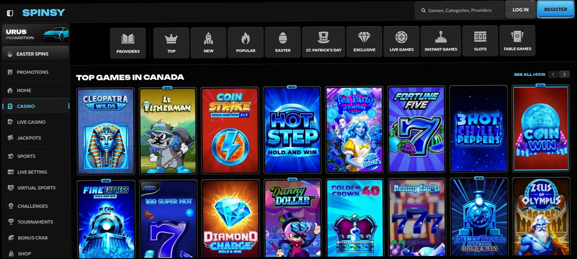 Spinsy Casino 100% up to 500 CAD + 200 Free Spins